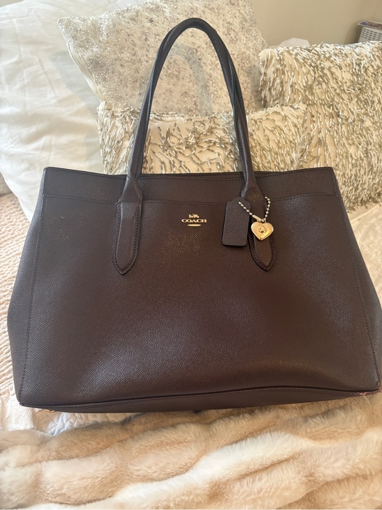 Coach Handbags - Coach Dark Brown Leather Tote with Gold Heart Charm